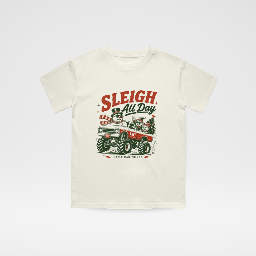 Sleigh All Day Christmas Monster Truck Toddler Tee – Beige