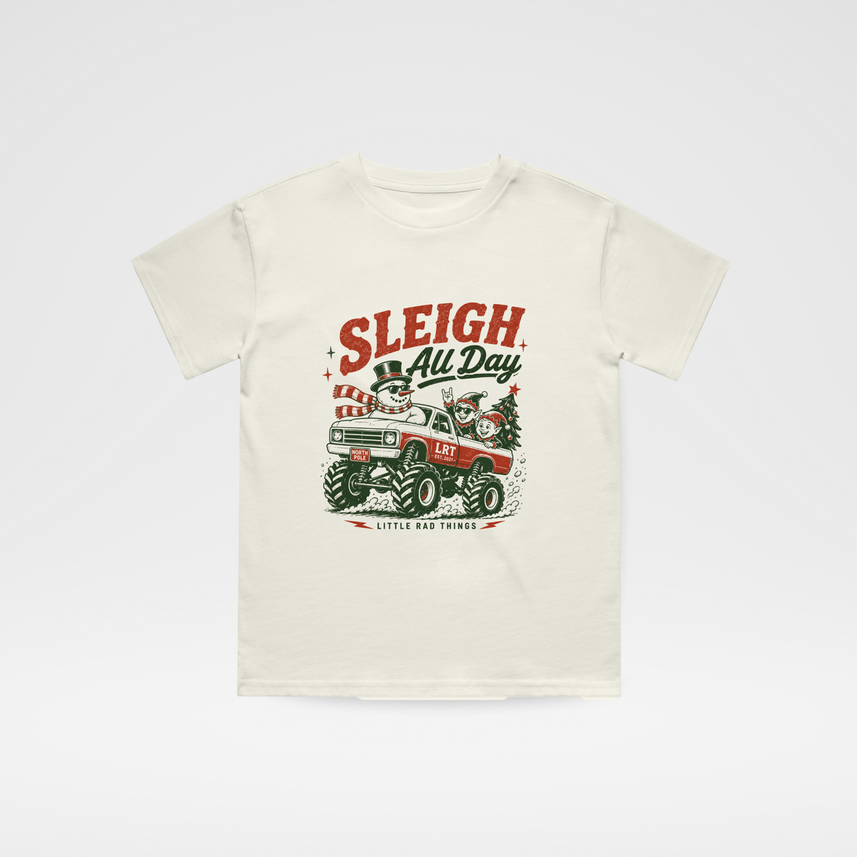 Sleigh All Day Christmas Monster Truck Toddler Tee – Beige